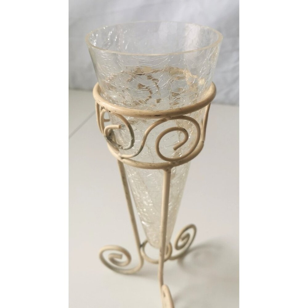 Crackle Glass Vase in a Metal Frame Vintage